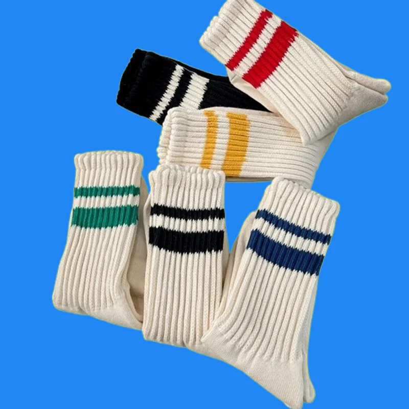 Chaussettes mi-mollet en coton absorbant la sueur pour hommes, anti-fonSports, chaussettes de basket-ball, chaussettes de course chaudes, 2024 rayées, 5 paires