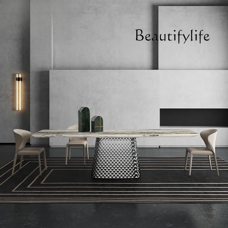 M Italian Minimalist Natural Marble Dining Table//Modern Rectangular Dining Table