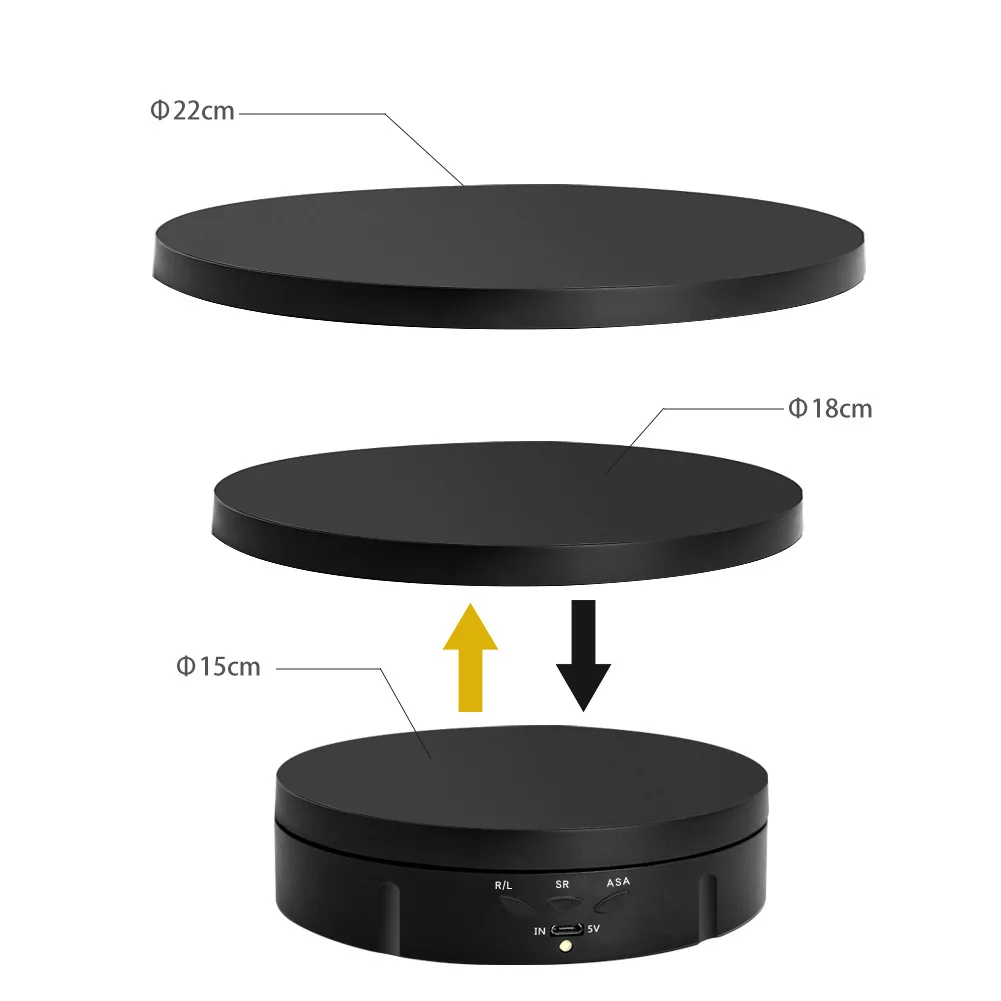 3 Speeds Regulation USB Charge Display Stand Electric Rotating Visualizer 360° Rotate Turntable for Jewelry Video Shooting Prop