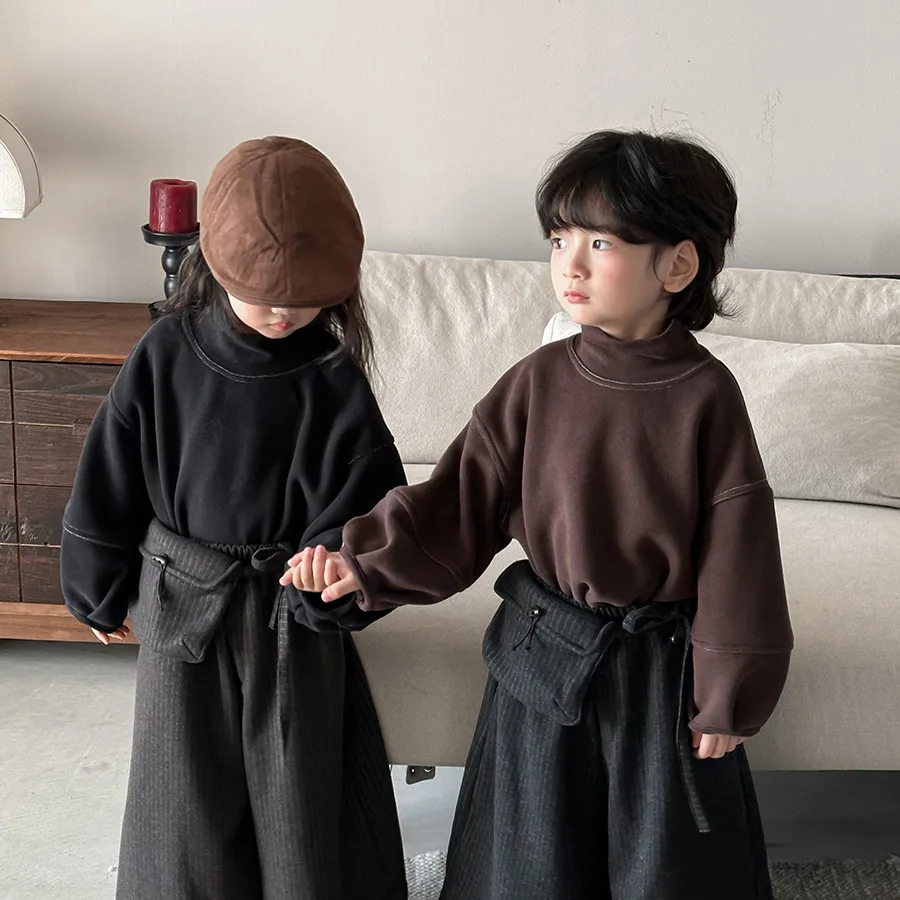 سترة ذات ياقة مدورة سميكة بغرز علوية شتوية للفتيات والأولاد والأطفال متينة ومطابقة تمامًا وعصرية ومريحة #5