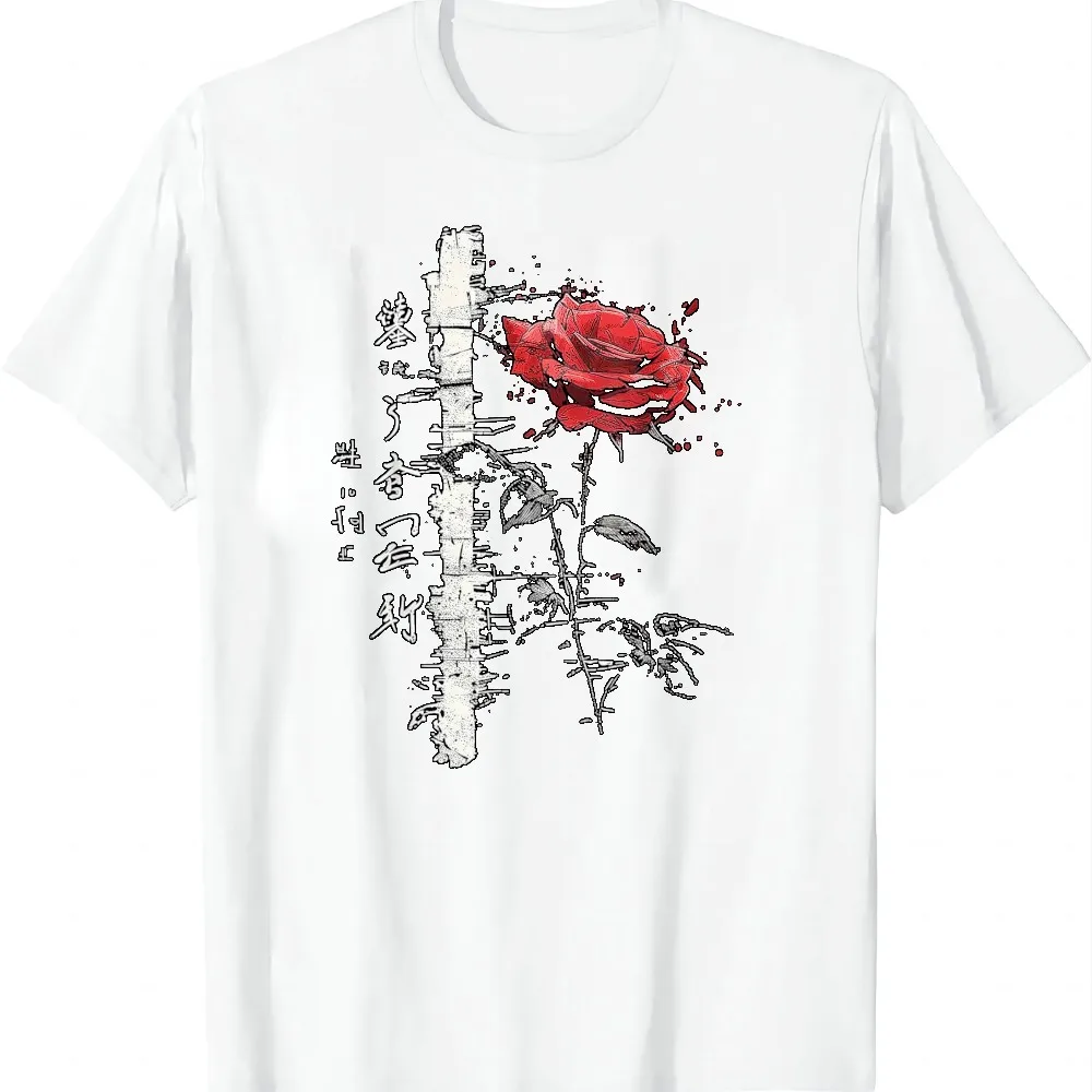 Rose Drawing Art Text Flower Illustration Graphic Rose T-Shirt Graphic T Shirt Short Sleeve Tee Men Women Unisex Monochrome Soft