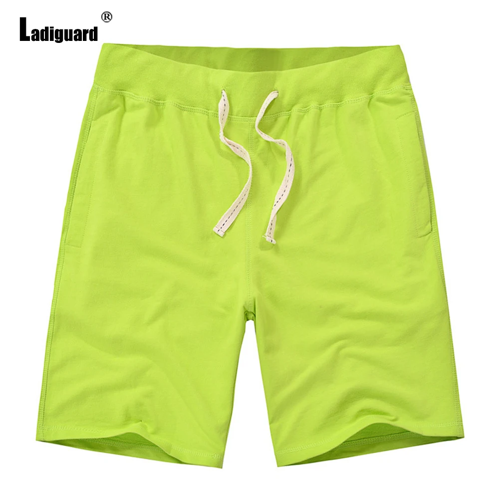 European Size Mens Running Shorts 2024 New Summer Elastic Waist Shorts Neon Green Yellow Shorts Men Casual Beach Short Pants