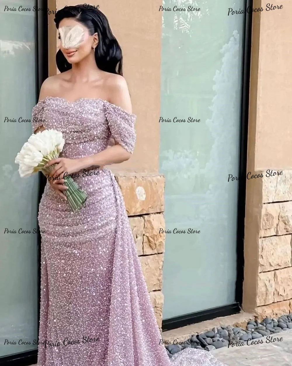 Customized Sparkly Stylish Off Shoulder Beads Sequins Prom Gown Sweetheart Neck Backless Sheath Evening Dresses فساتين السهرة 2