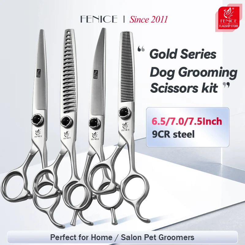 

Fenice 6.5/7.0/7.5 Inch Pet Grooming Scissors Set Dog Hair Trimming Shears Cutting Thinning Curved Scissor Kit for Family Use