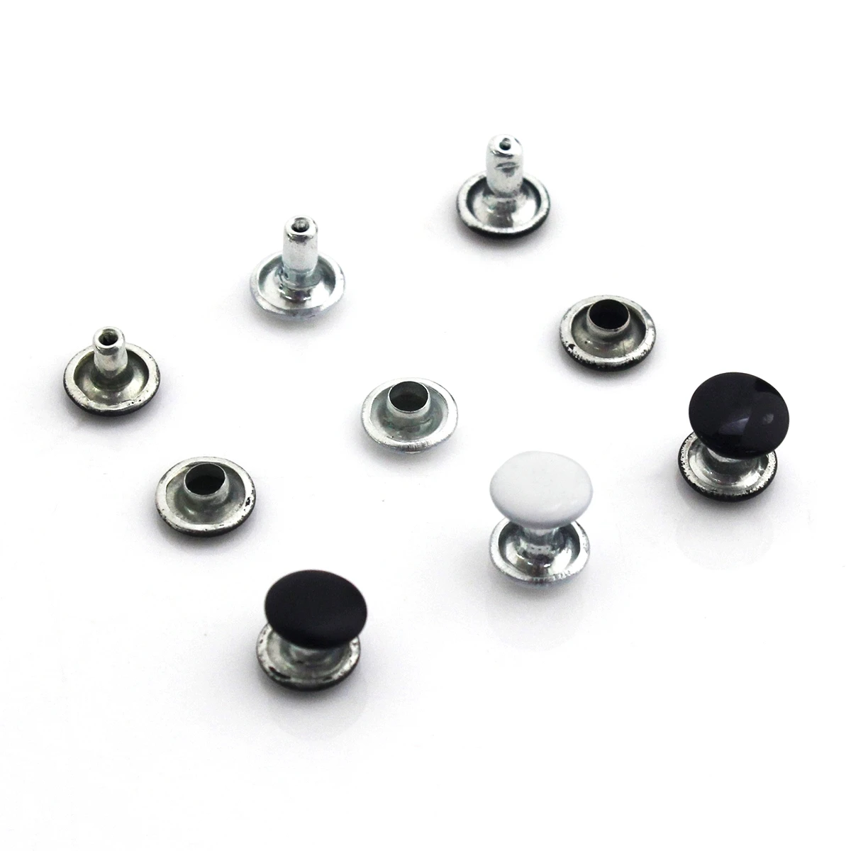 100sets 6/8mm Metal Double Cap Rivets Studs Black White Round Head Leather Craft Bag Belt Clothing Hat Shoes Pet Collar Decor