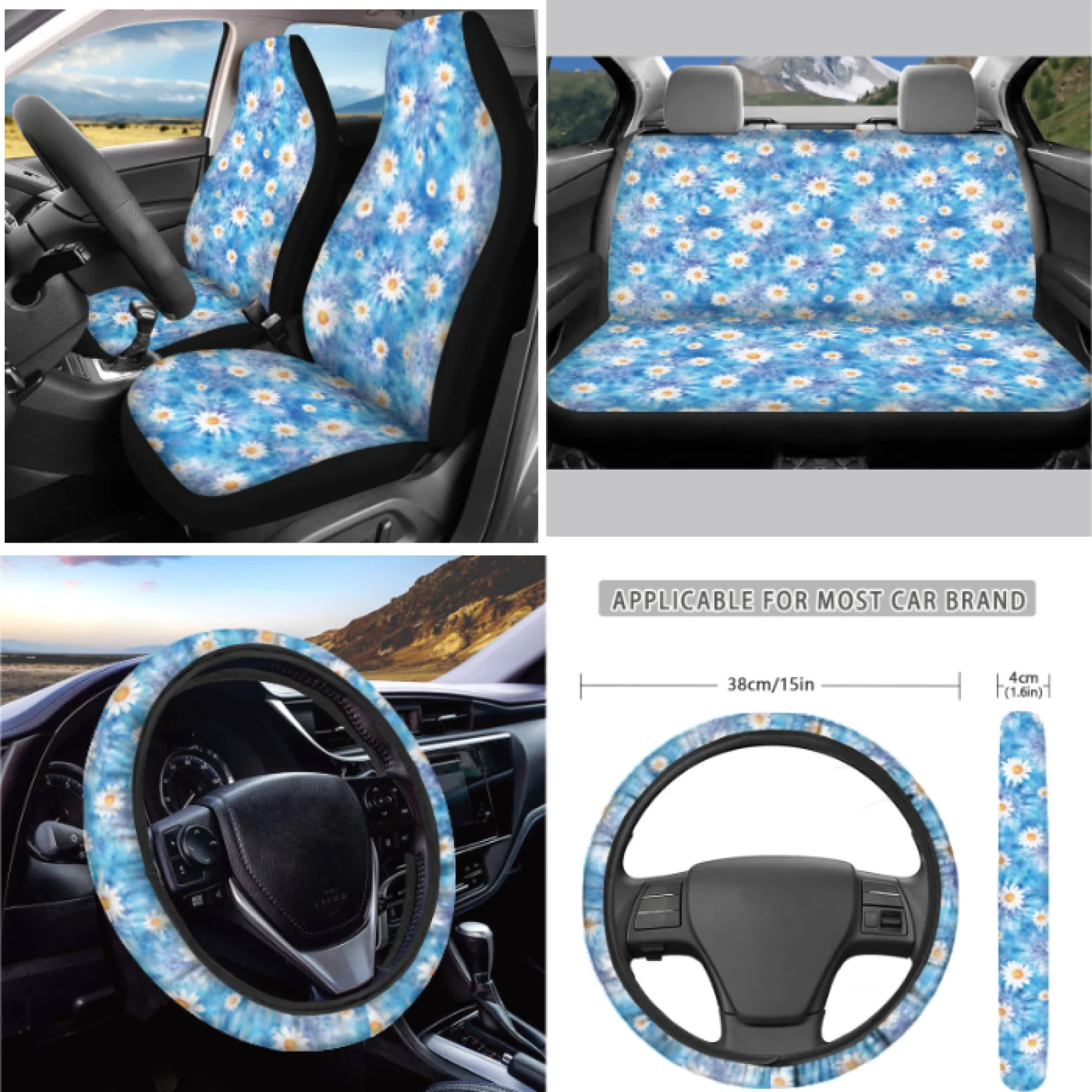 Coloranimal Flowers 15 PCS Car Seat Covers Anti-Skid Utility Front Back Seat Covers Suitable for Universal Car Interior