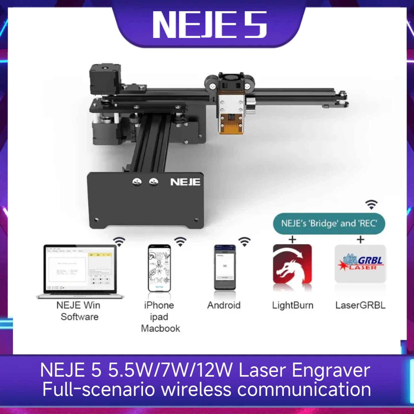 

5.5W/7W/12W laser engraver, 2-year warranty, free software, can engrave stainless steel/painted metal/leather/wood/aluminum