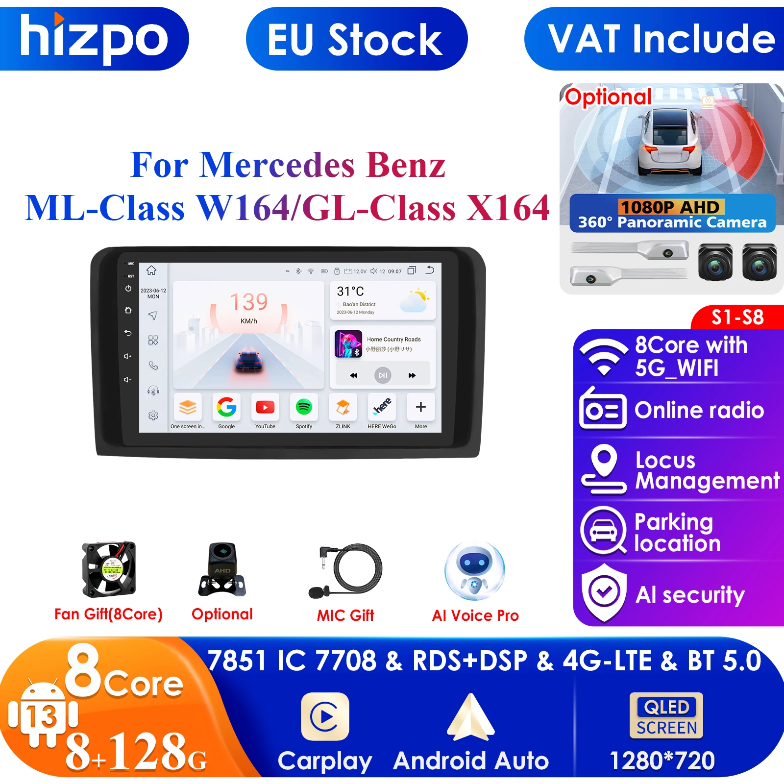 For Mercedes Benz W164 ML GL 2005 - 2012 Car Radio Multimedia Video Player Navigation 2 Din Android 13 Autoradio CarPlay Stereo