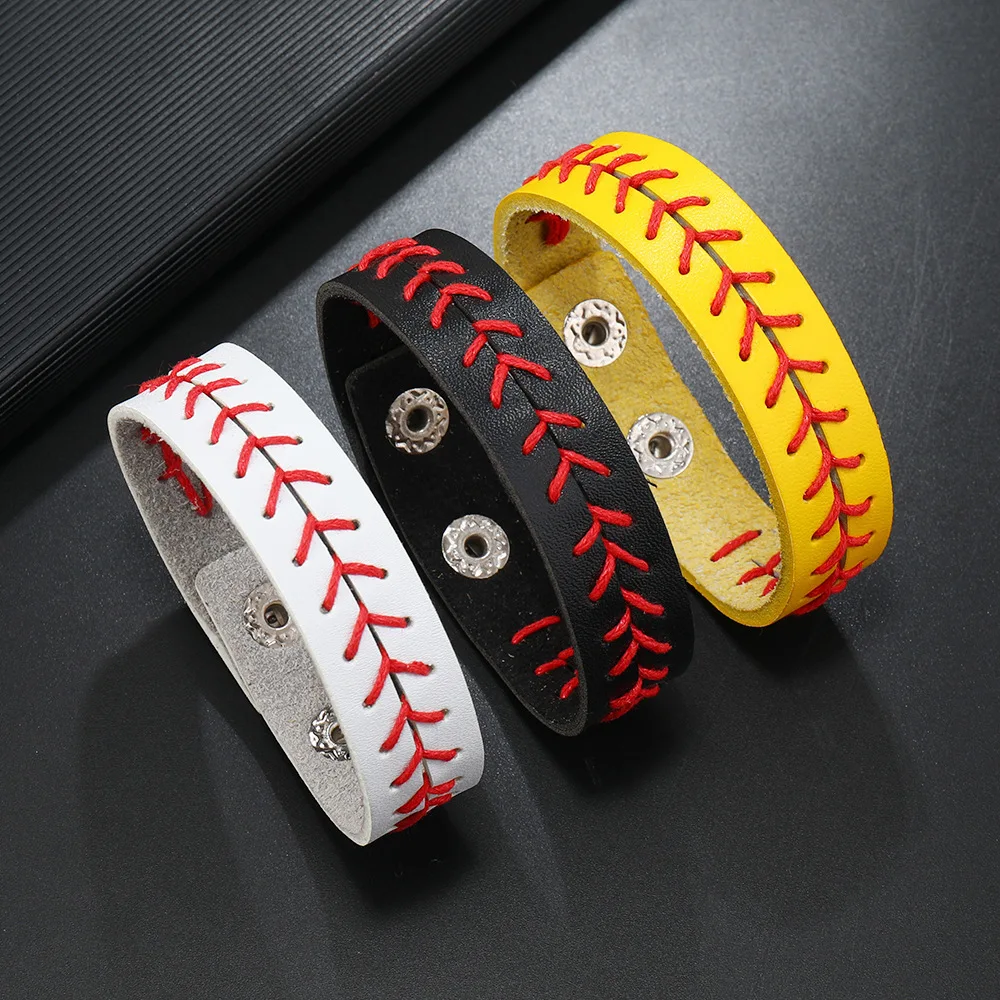 European and American cross-border new creative men's bracelet fashion leather wax thread woven bracelet baseball hand-woven bra