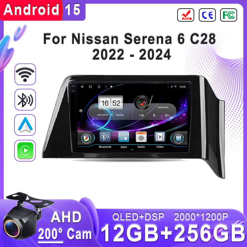 

Plug and Play для Nissan Serena 6 C28 2022-2024 Android 15 2K Incell Экран Плеер Навигация Стерео GPS Экран Головное устройство DVD