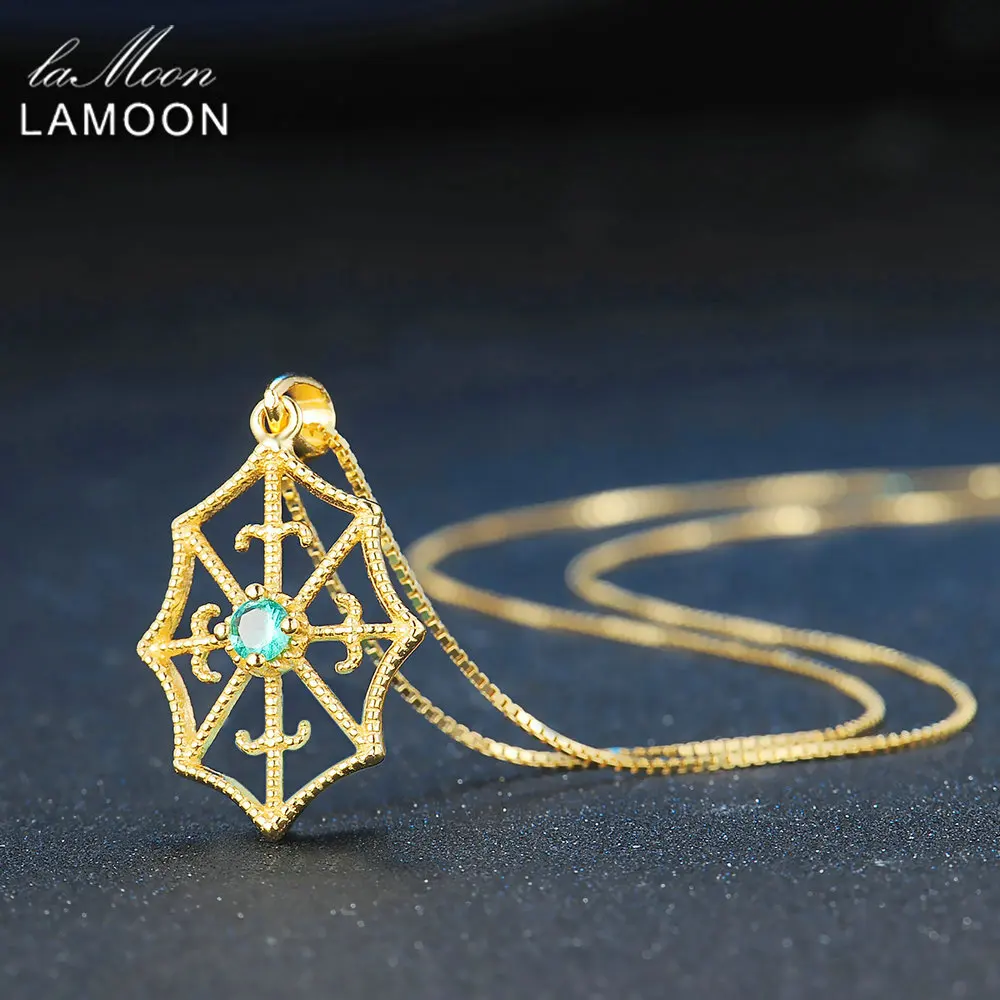 الطبيعية الخضراء الزمرد قلادة للجنسين مطلية بالذهب شبكة العنكبوت الأحجار الكريمة قلادة قلادة S925 صندوق مجوهرات سلسلة قلادة #2