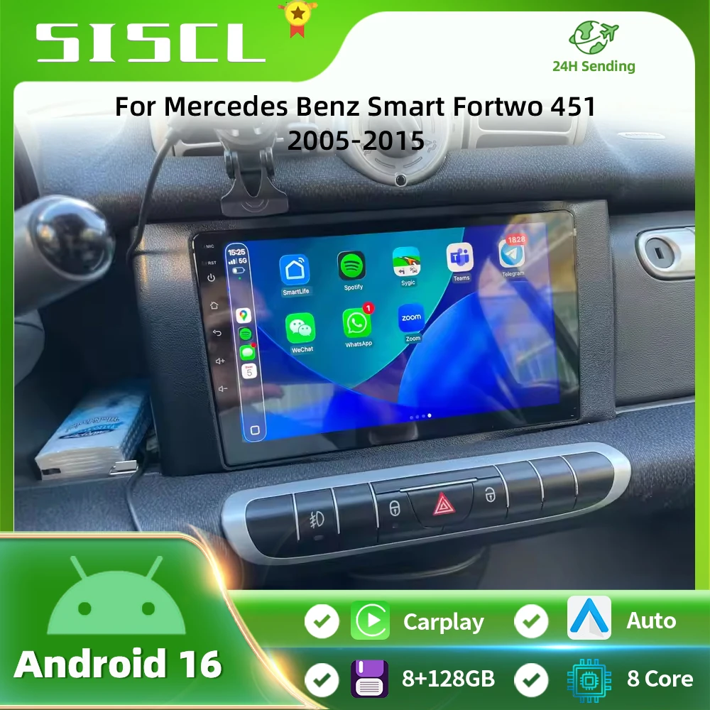 

SISCL Android Auto Radio Smart Fortwo 451 2005 - 2015 Wireless Carplay 4G Car Multimedia GPS 2din autoradio