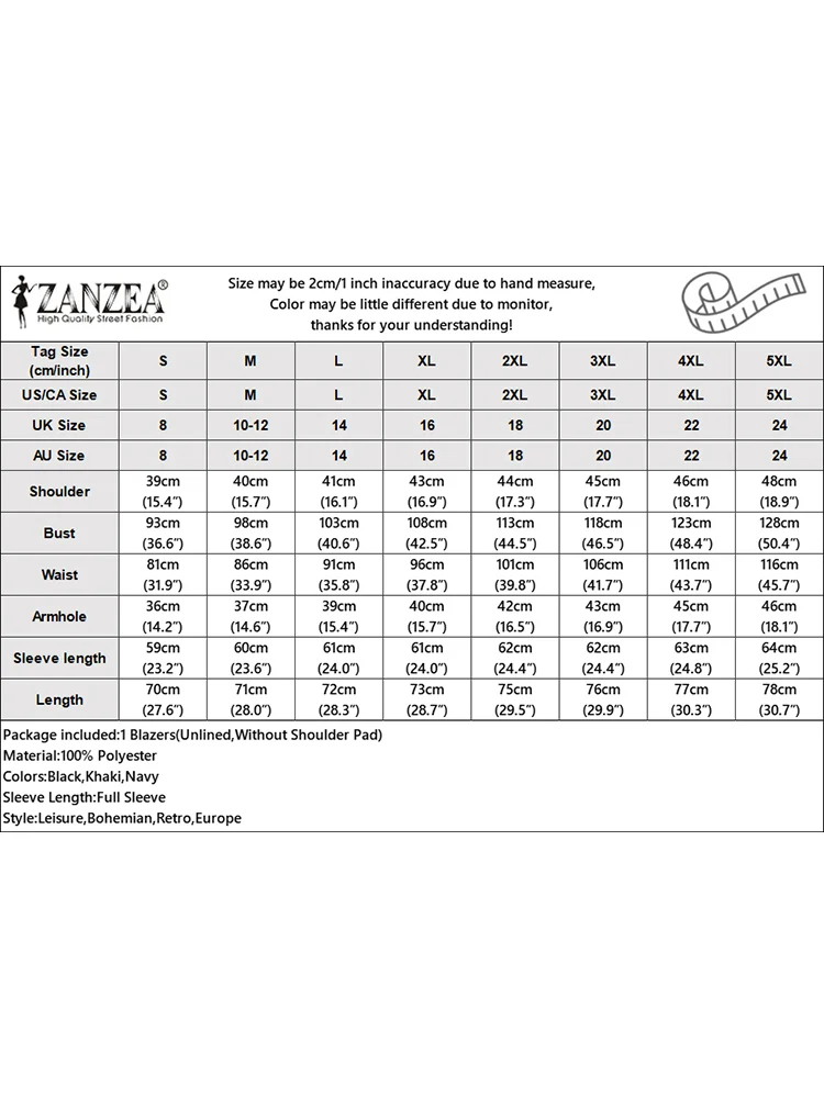 ZANZEA 오피스 여성 블레이저 재킷 2025 가을 더블 브레스티드 블레이저 수트 라펠 넥 긴팔 코트 우아한 OL 아우터웨어 여성용