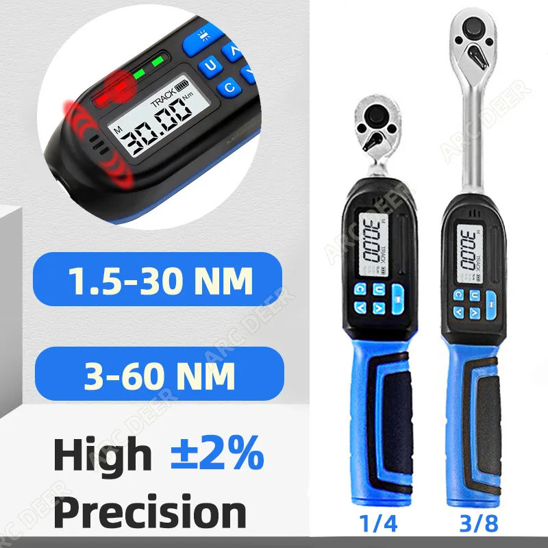 

Digital Preset Torque Wrench 3/8" 1/4" Bidirectional Ratchet Head ±2% High Accuracy Professional Adjustable Repair Hand Tools