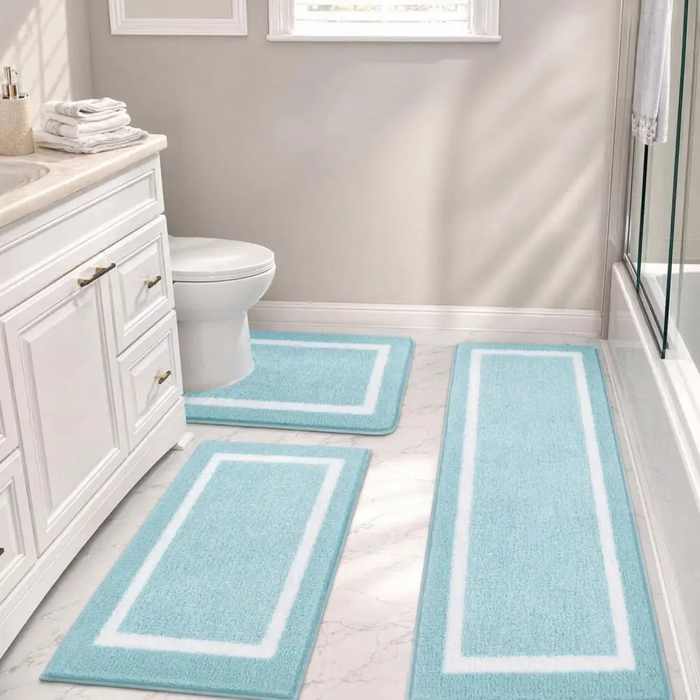Bathroom Floor Mat 3pcs Bathroom Mat Set Highly Absorbent Anti-slip Bath Rugs Washable Cozy Floor Mats for Sink Toilet Bathtub