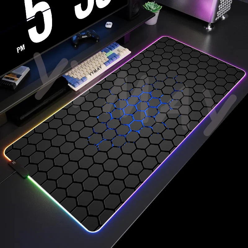 grande rgb gaming mouse pad geometrico xxl mousepad led gamer mousepad tapetes de mesa luminosos almofadas de mesa com retroiluminacao 01