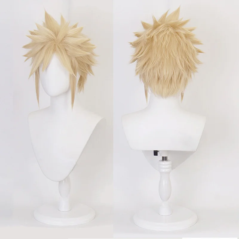 Anime Final Fantasy VII FF7 Cloud Strife Linen Blonde Yellow Cosplay Wigs Heat Resistant Synthetic Hair Wigs Halloween