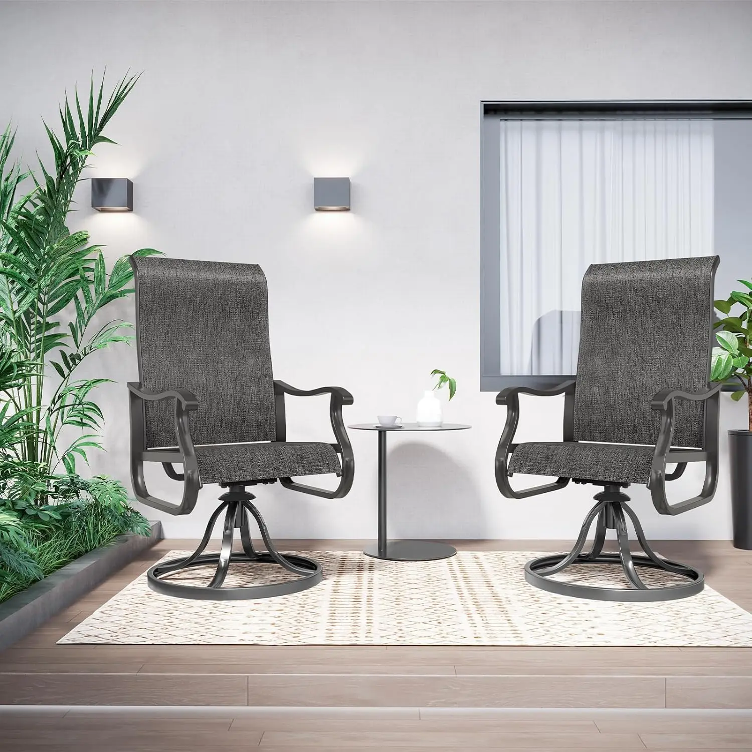 Amopatio Patio Swivel Chairs Set of 2, Outdoor Swivel Rocker Dining Chairs with All Weather Textilene High Back & Metal