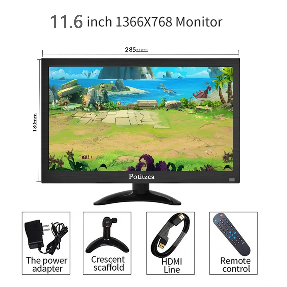 Imagem -03 - Monitor Lcd Hdmi Portátil 11.6 1366x768 60hz Bnc pc Gaming Monitor Ps4 Raspberry pi Xbox Cctv Laptop