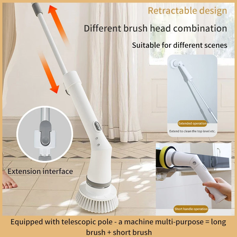 

Electric Cleaning Turbo Scrub Brush Wireless Window Wall Cleaner Rechargeable Spin Scrubber Cleaning Brush Adjustable Handle