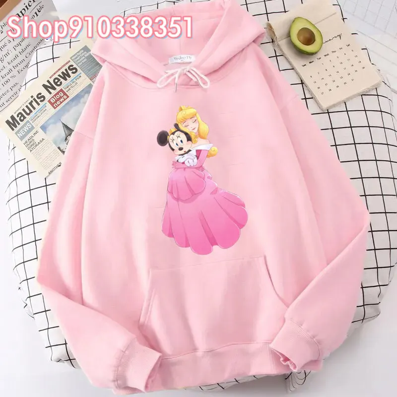 Aurora Pink Princess Pattern Women's Hoodie Casual Loose Sweet Minne Mouse Long Sleeve Anime Girls Hoodie Clothes Kawaii Tops