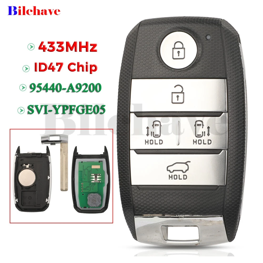 jingyuqin FCCID: SVI-YPFGE05 ID47 Chip 433MHz P/N:95440-A9200 5B Smart Remote Car Key For KIA Carnival 2016 2017 Auto Fob Contol