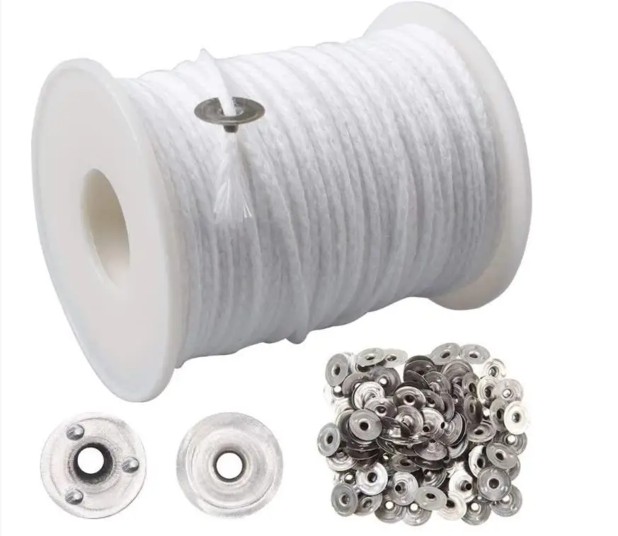 1 Roll Candle Cotton Wicks +100pcs Metal Candle Wick Sustainer Tabs For Handmade Candle DIY Craft Making Kit Set Accessories