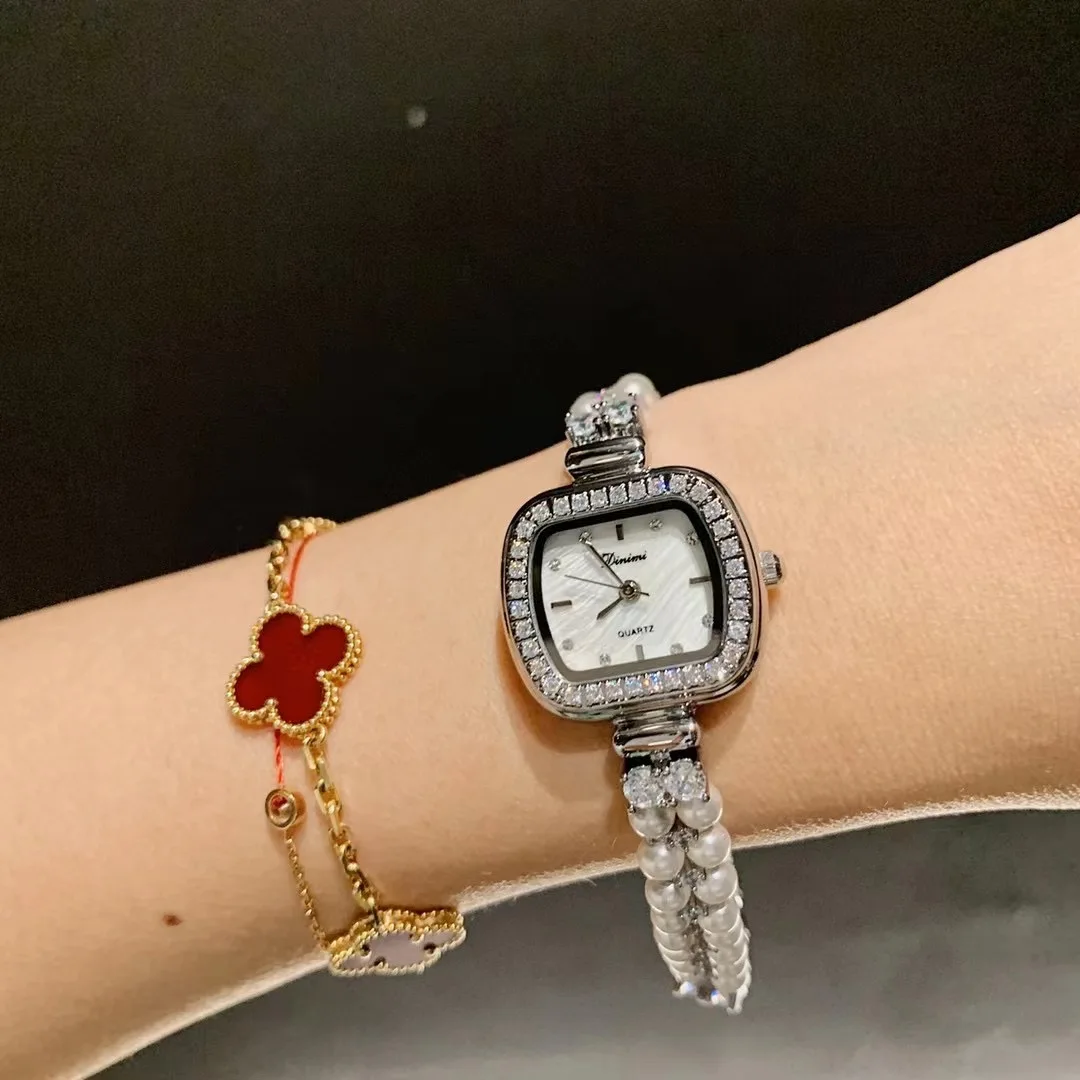 Freshwater Natural Pearls Bracelets Watches for Women Vintage Antique Jewelry Watch Square Retro Crystals Wrist watch  Relogios