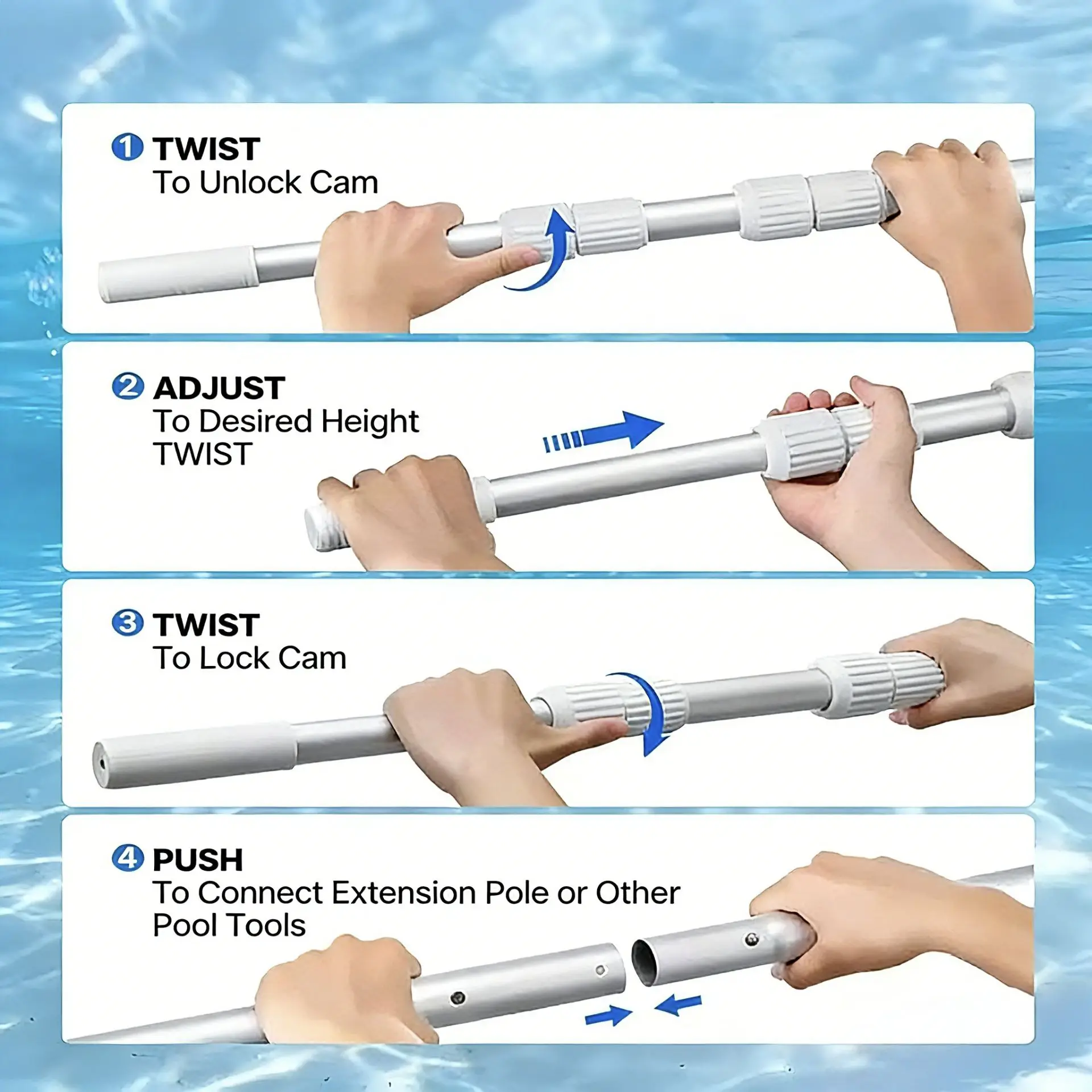 Portable Swimming Pool Skimmer, Aluminum Alloy Telescopic Handle Stick Joint For Brush Salvage Net Swimming Pool Tool