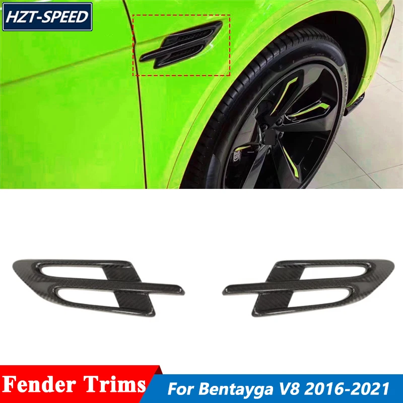 2 PCS Carbon Fiber Material Front Fender Trims Vents For Bentley Bentayga V8 to W12 Body Kit 2016-2021