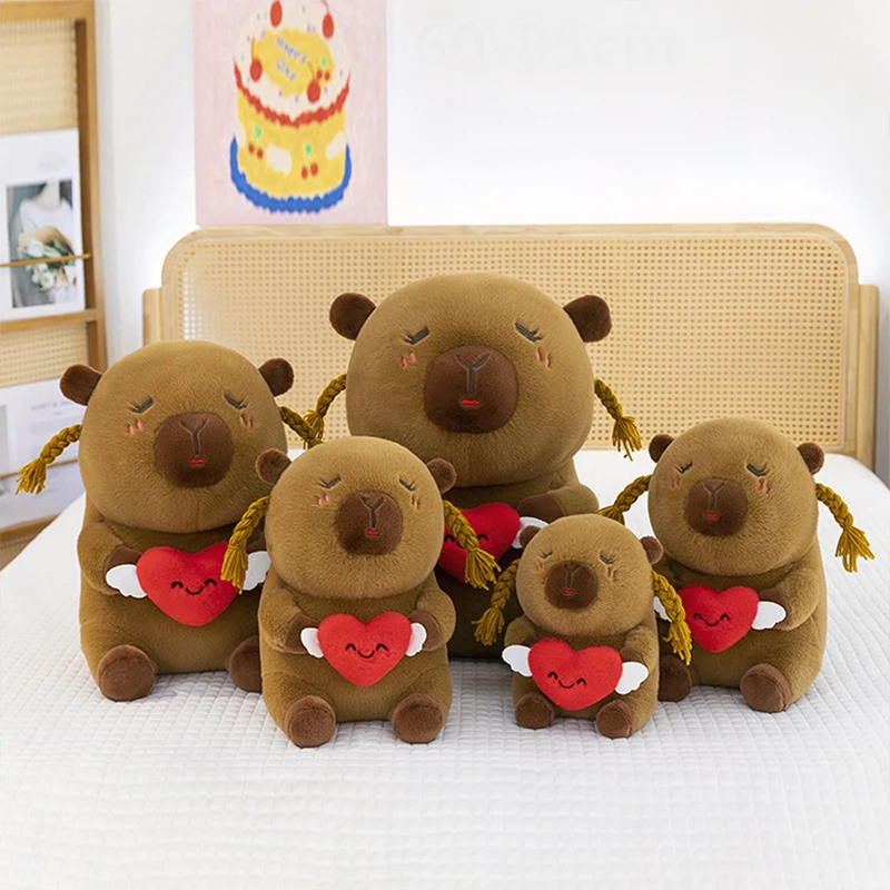 

New Cute Ugly Cute Capybara Plush Toy with Heart Hair Bows Stuffed Animal Pillow for Kids Birthday Xmas Gift Soft Cuddly Doll
