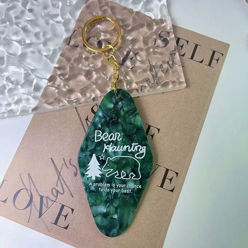 Motel Keychain Hotel Rhombus Vintage Key Tags Acrylic Crafting LuggageTag Label Ornaments for Women Men Locket Key Chain Jewelry