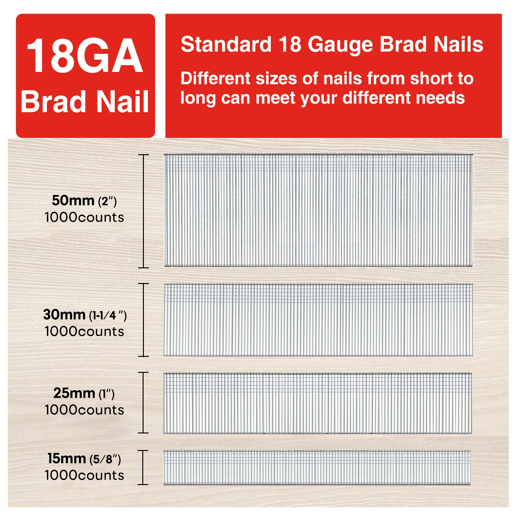 SHALL 18 Gauge Brad Nails 4000 Counts Galvanized Brad Nails Assorted 18GA Nail Gun Nails for Pneumatic Electric Brad Nailer Gun