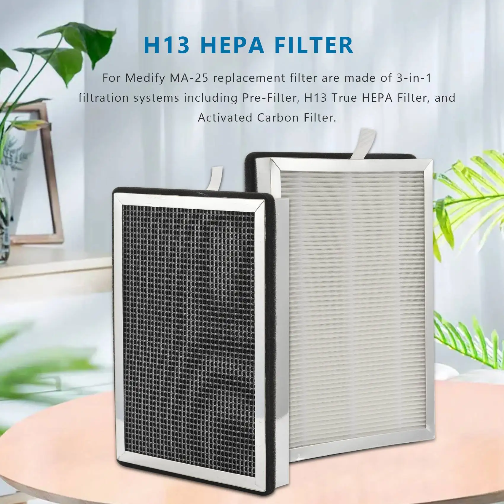 HEPA Filter Replacement for Medify MA-25 Air Purifier 2-Pack 3 in 1 Filtration True HEPA H13 Filter Pre-Filter