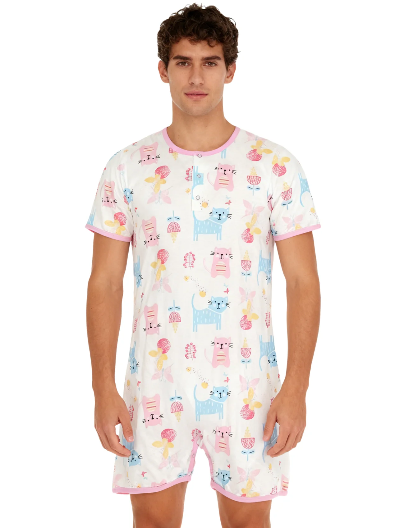 

Розовый боди с изображением кота и короткими штанинами для взрослых, комбинезон для малышей, одежда ABDL, мягкий удобный чехол для подгузника для взрослых розового цвета