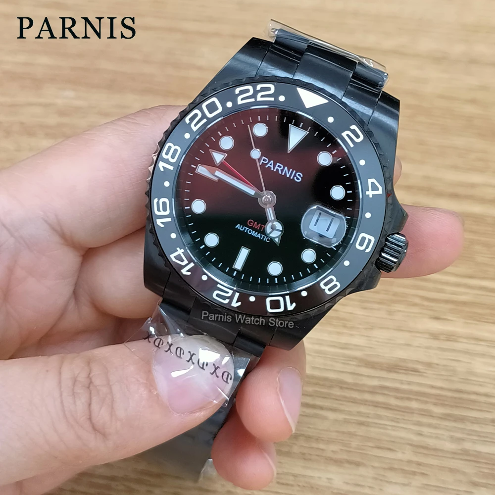 Parnis 40mm Sapphire Crystal Red GMT Automatic Movement Men\'s Boy Watch Luminous Marker Men Gift