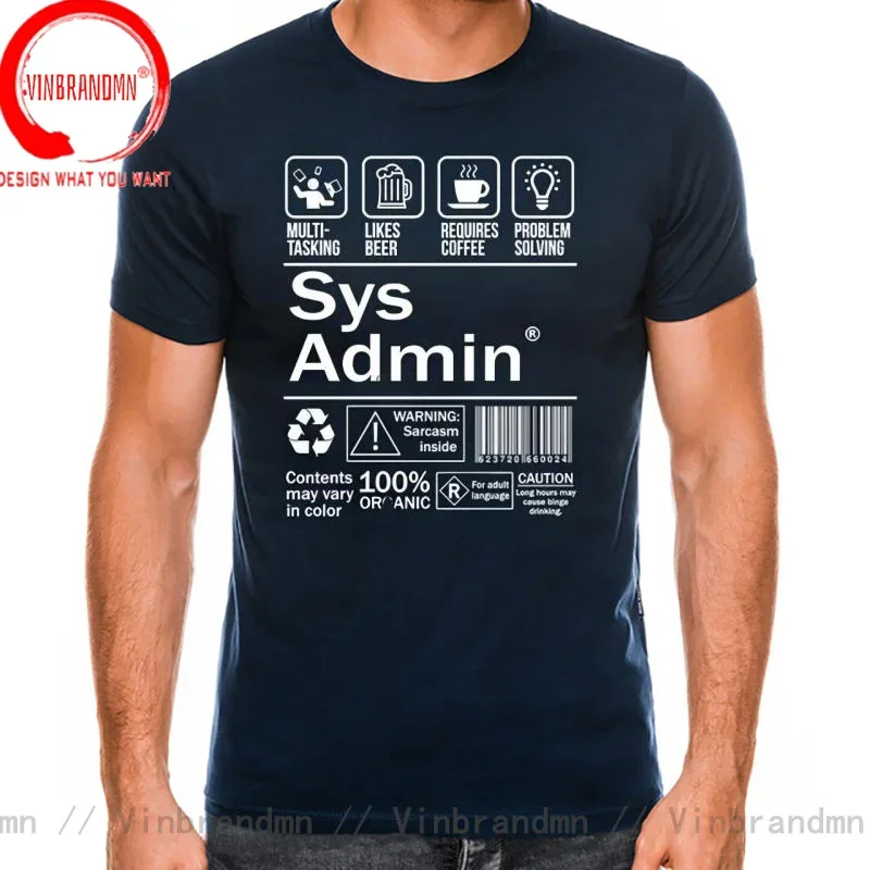 New Men's T-Shirt Cartoon Funny T-Shirt Fashion Sys Admin T-Shirt System Administrator Product Label Linux Coffee Brand Clothing