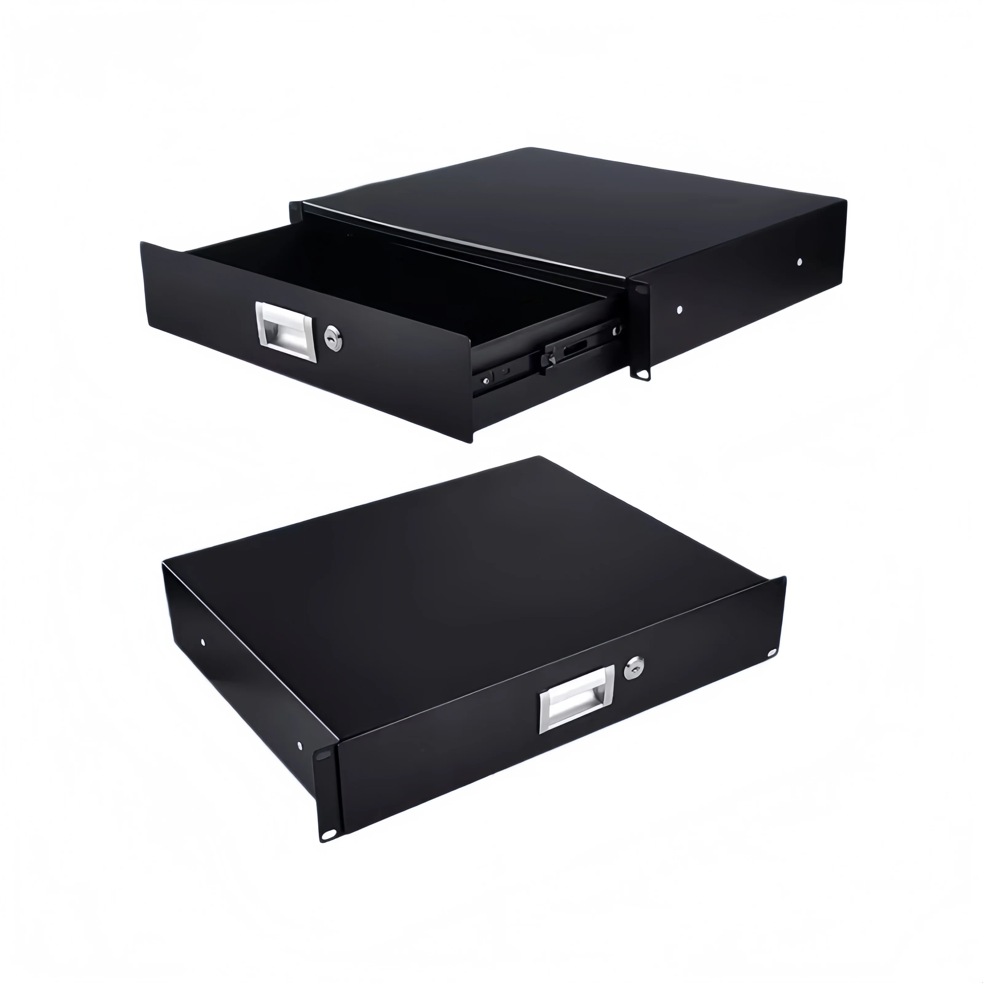 1 Piece 2U Rack-Mounted Metal Drawer with Lock (Cabinet Iron Drawer, Audio Equipment Storage Drawer): for Installation in Recording Studio Cabinets, Used for Placing Remote Controls, Microphones, Cables, and Other Accessories.