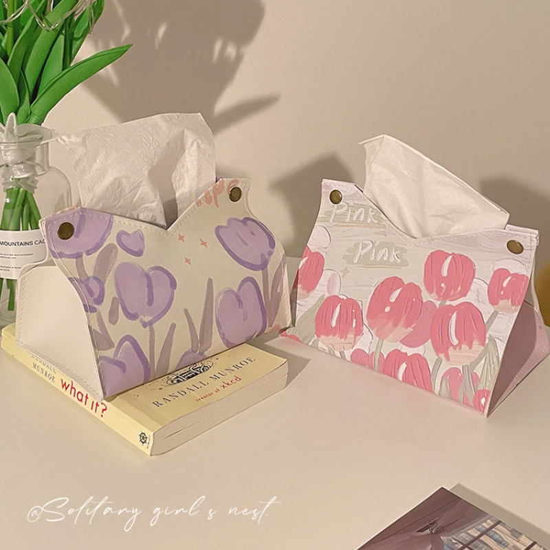 

Tissue Case Box Container PU Leather Flower Pattern Napkin Tissue Paper Pumping Box Leather Napkin Paper Box Car Cosmetic Box