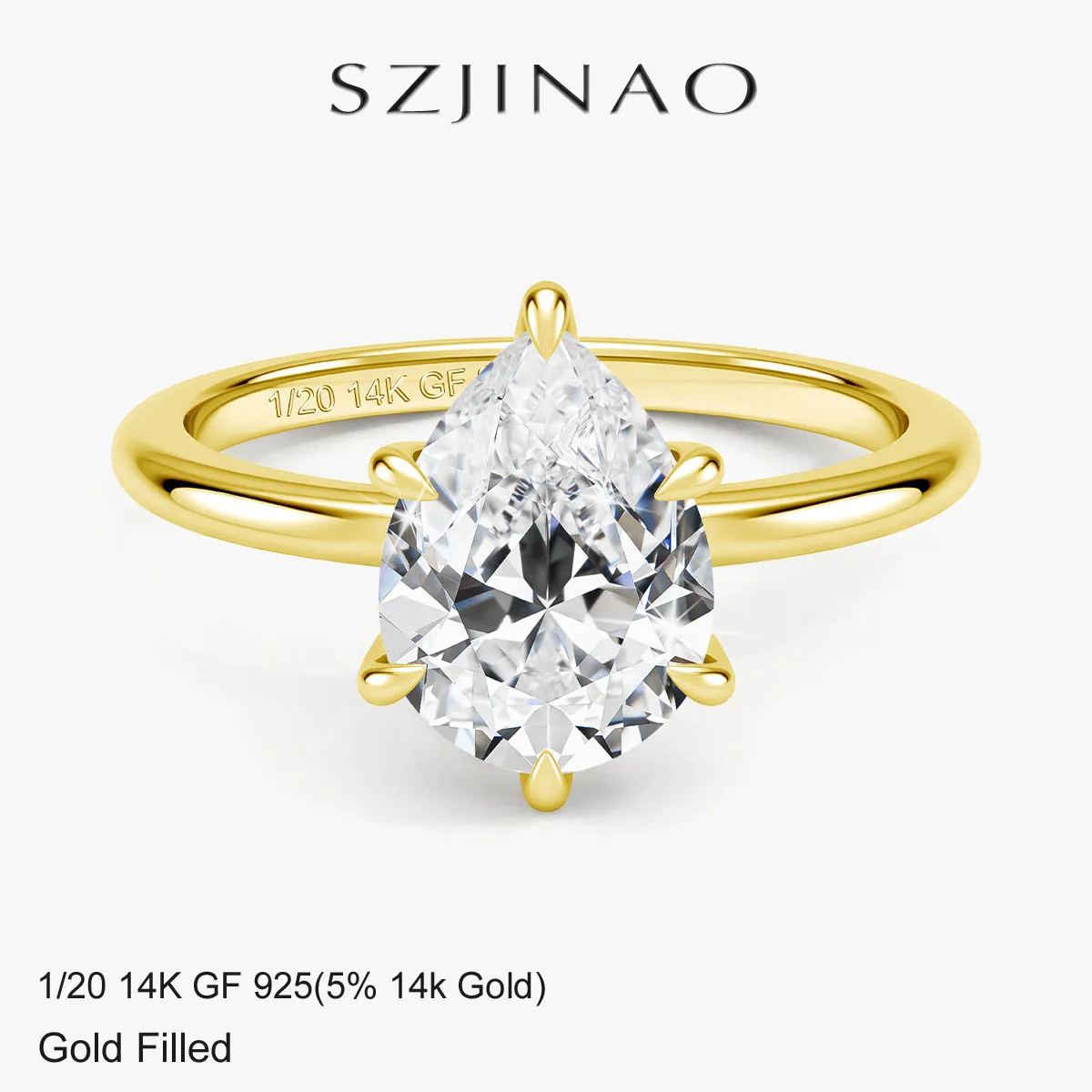 Solid 14K Gold Filled Solitaire Moissanite Diamond Ring 2CT Pear Cut D VVS1 Au585 Ring for Women Minimalist Engagement Jewelry
