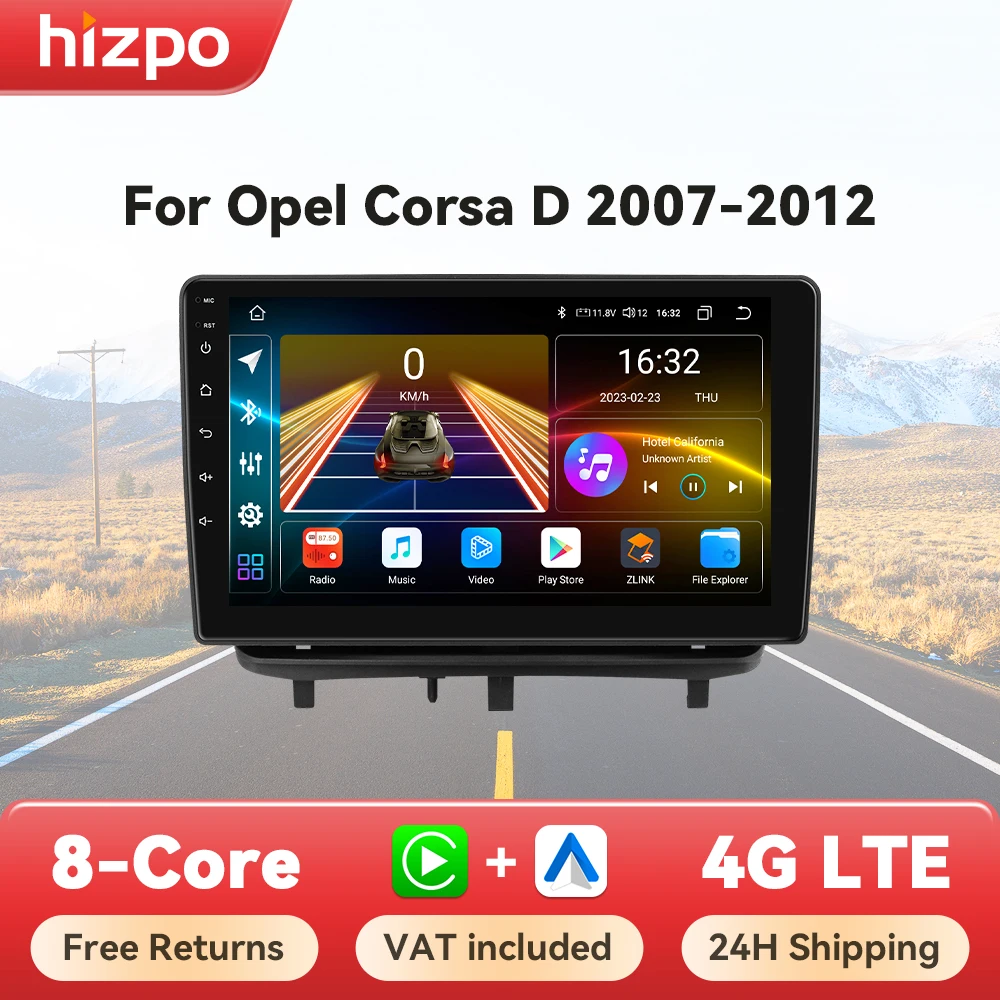 Hizpo Octa Core Stereo Car Radio For Opel Corsa D 2007-2012 2 Din Android 13 Multimedia Player GPS Navi 4G Wifi 8+128G 7862 DSP