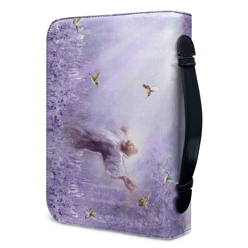 Funda de PU con estampado artístico para mujer, bolso de mano con estampado de Jesús en púrpura, el despertar espiritual, libro de estudio, cajas de almacenamiento