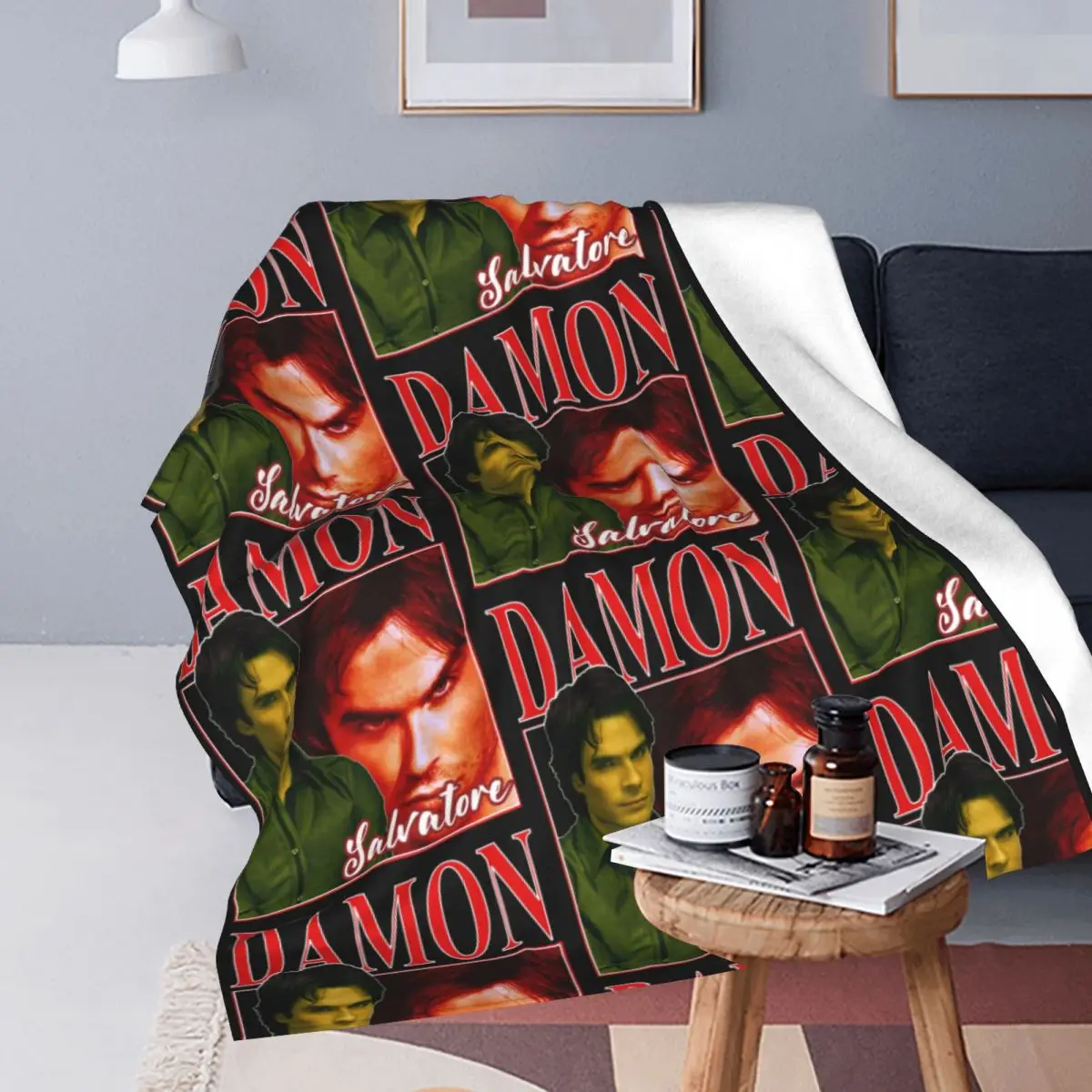 Damon Salvatore Blankets Flannel Winter The Vampire Diaries Ian Somerhalder Soft Throw Blanket for Bed Office Bedspreads