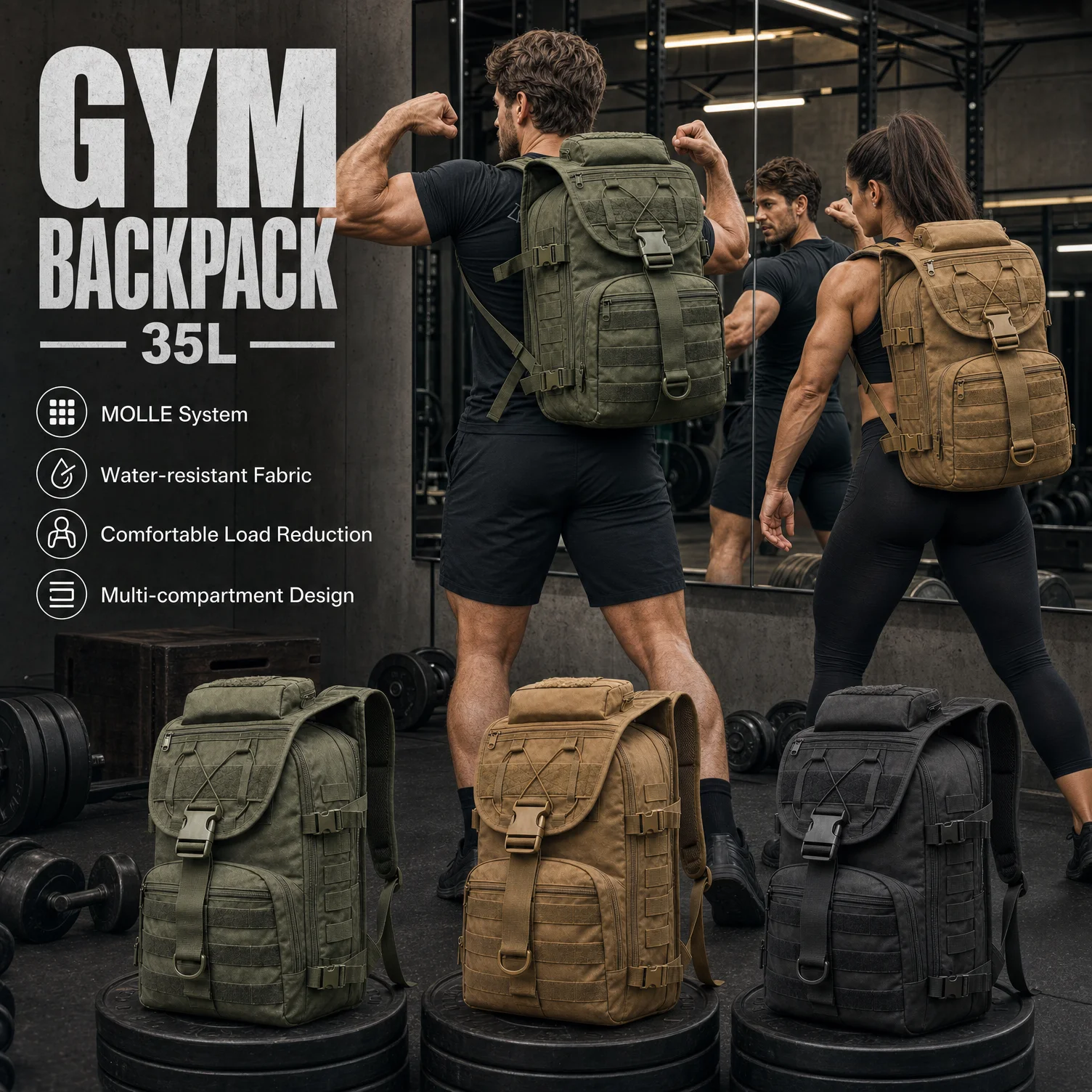 Crossfit G - 35L Fitness-Trainingsrucksack für Herren mit MOLLE-System