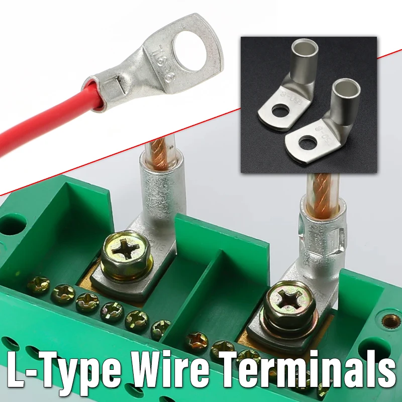 5-50Pcs 90° L-Type Tinned Copper Crimp Terminals Right Angle Wire Connectors for Truck Bus Heavy Equipment Wiring Systems