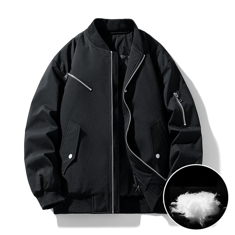 8XL Large Men's Jacket Retro Versatile Multi Zipper Pocket Design Motorcycle Windproof Coat Black Stand Collar Baseball Jacket