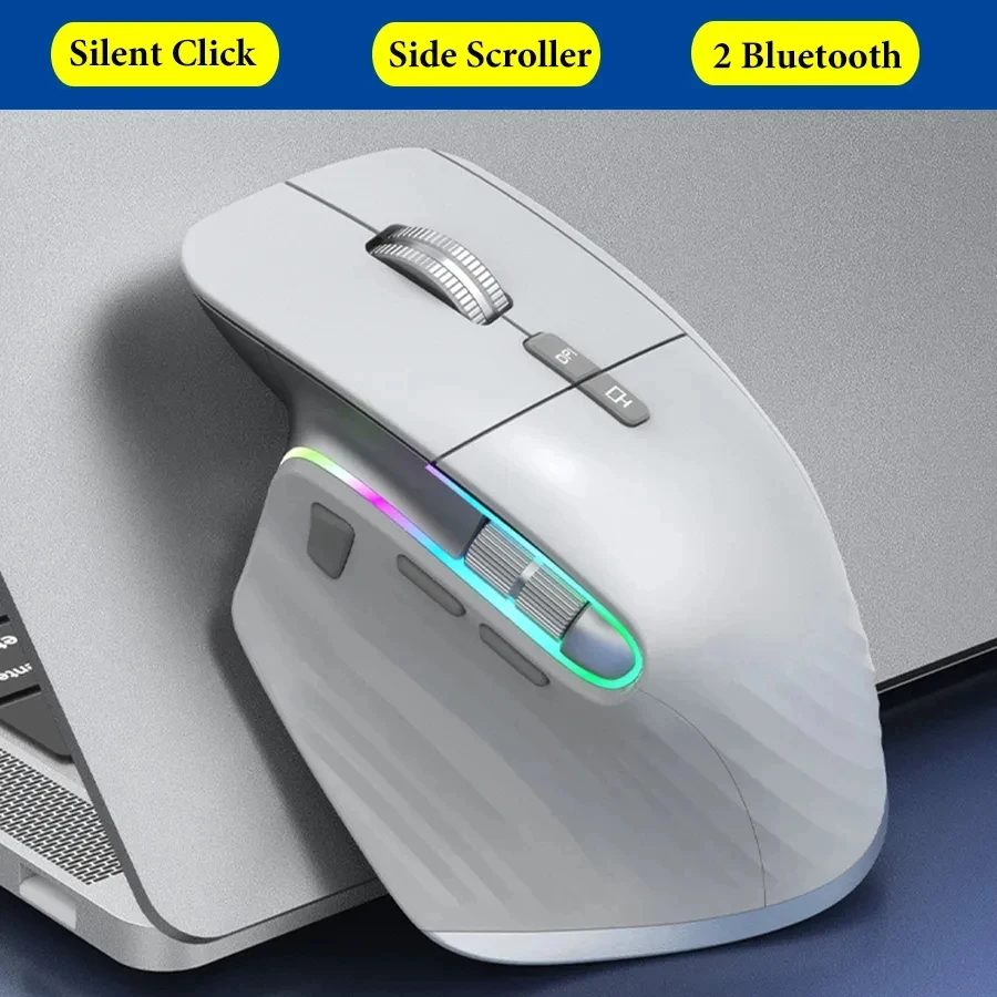 Ergonomic Bluetooth 2.4G Tri-mode Mouse Wireless Gaming Mouse USB-C RGB Rechargeable Mause 5 DPI 9 Button for Computer PC Tablet