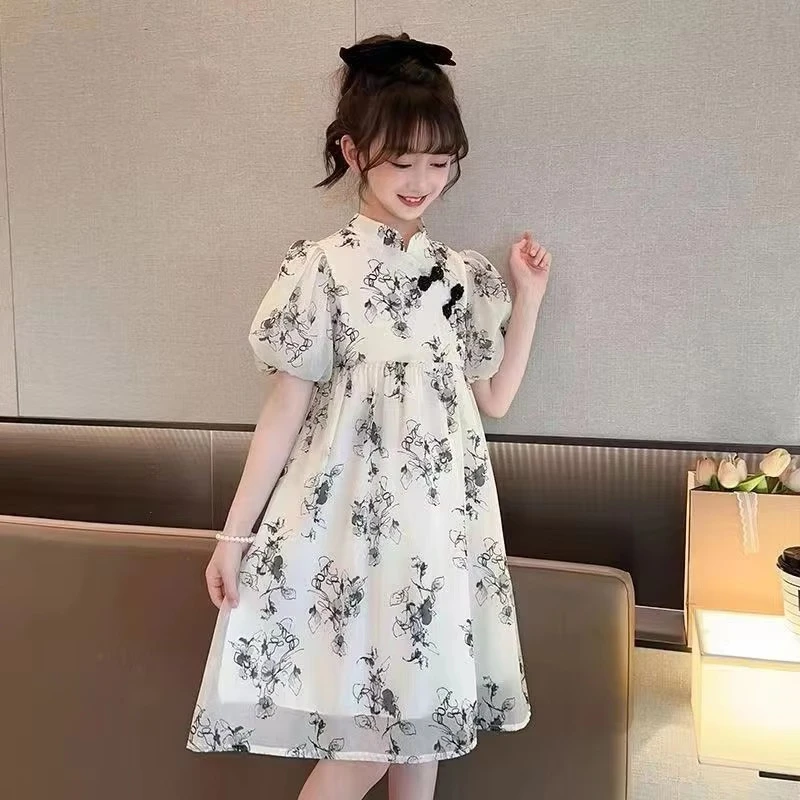 الأطفال الأميرة النمط الصيني فيستدو في سن المراهقة 10 11 12 سنة موضة طفلة فستان الصيف عادية الاطفال الشيفون شيونغسام فساتين #2