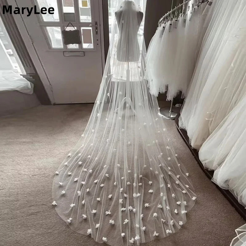 

Romantic 3D Flowers Wedding Veil 1 Tier 3M Long Bridal Veil with Comb Custom Made Soft Tulle Wedding Veil Velos De Novia 2024