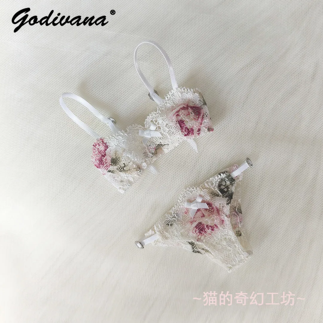 1/3 1/4 Bjd Doll Clothes Lace Floral Embroidery Bra Underwear French Heavy Underwear Set Including Bra and Panties No Doll